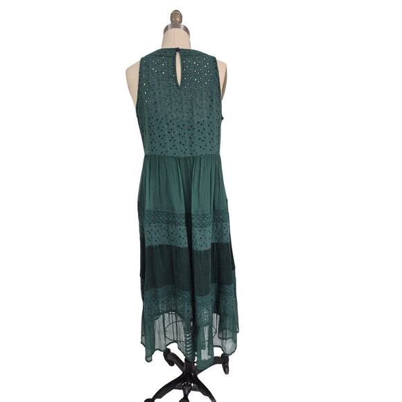 NWT Sundance Hunter Green cotton eyelet dress Midi Length Sz SP Festival - Picture 2 of 9